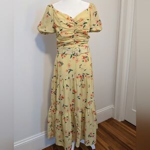 Paloma Blue Floral Evie Belted Midi Dress Sz Large See Measurements